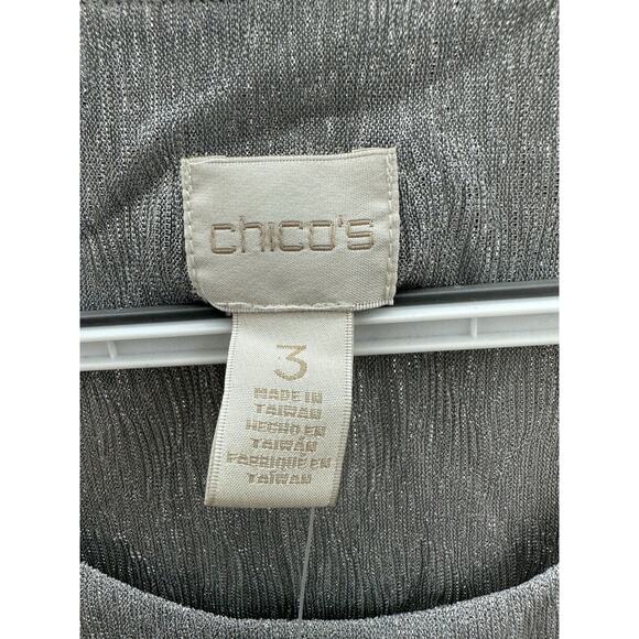 Chicos Womens Shirt Size 3 Gray Metallic Ultimate Layer Long Sleeve Seagull NWTS - Picture 7 of 14